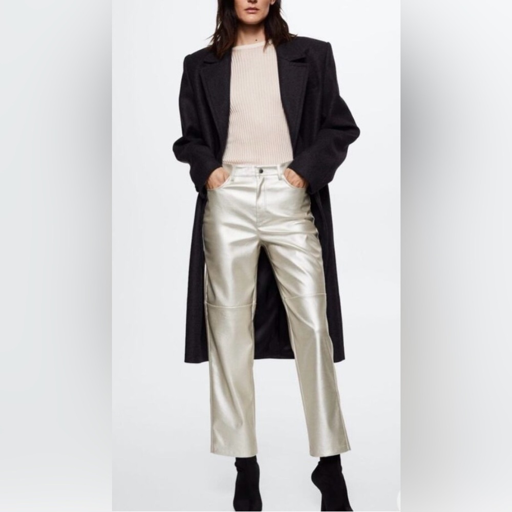 NWT Mango Metallic Silver Faux Leather Pants